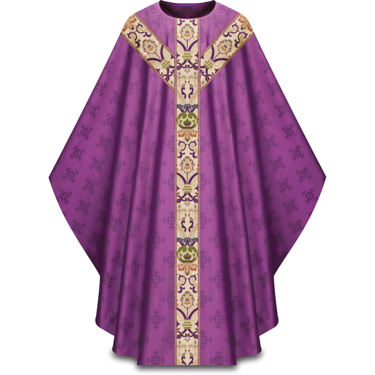 Chasuble romaine Slabbinck en tissu Adornes avec bandes de brocart Regina