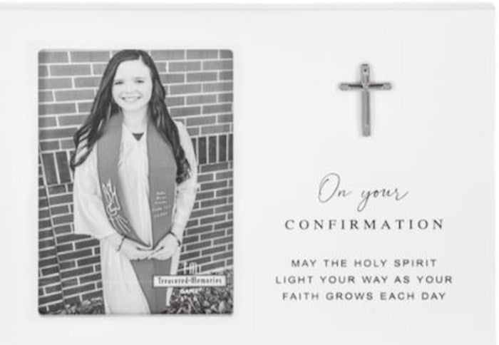 Cadre photo blanc "Pour votre confirmation" pour photo 10x15 cm