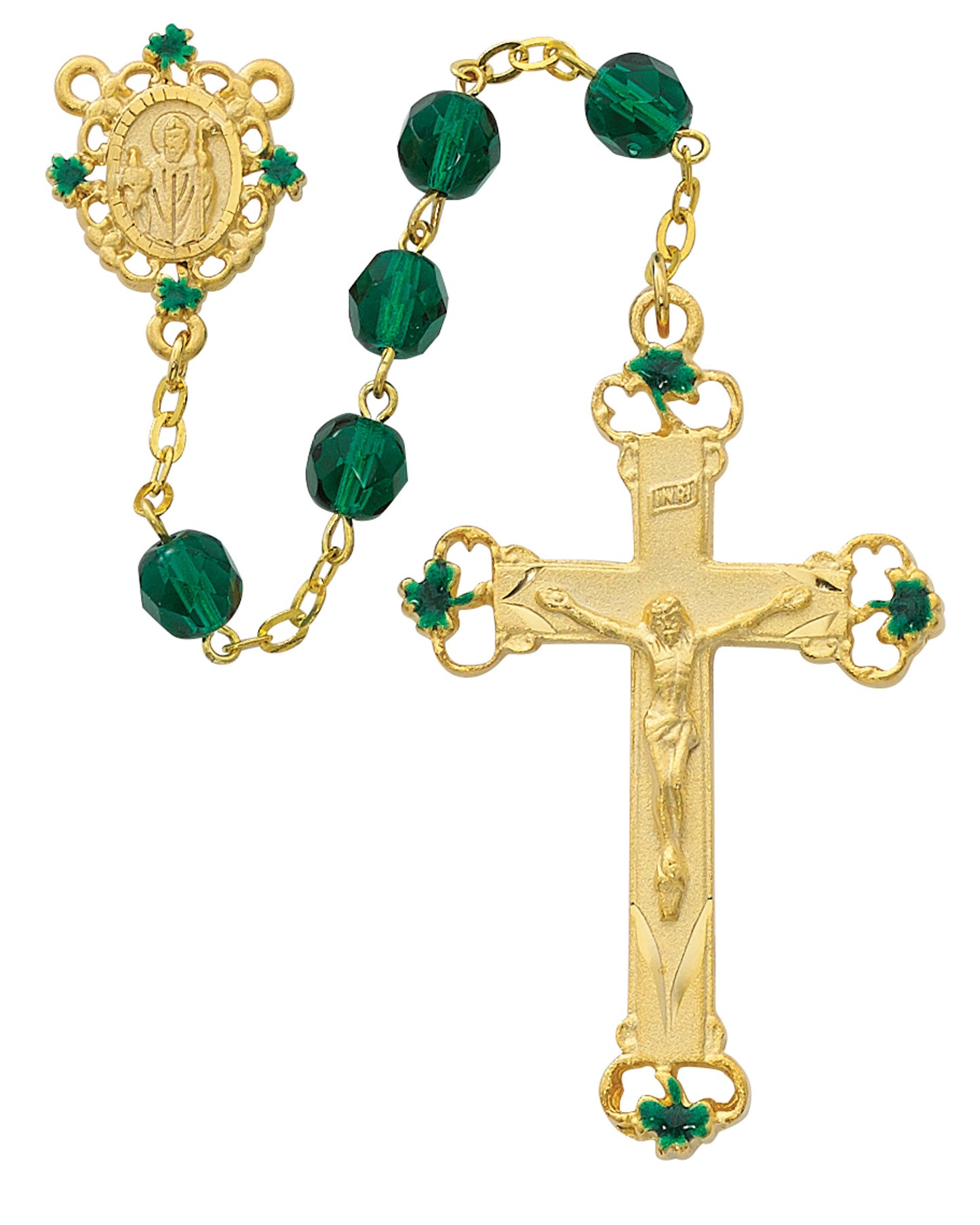 Gold and Green Glass Shamrock Rosary