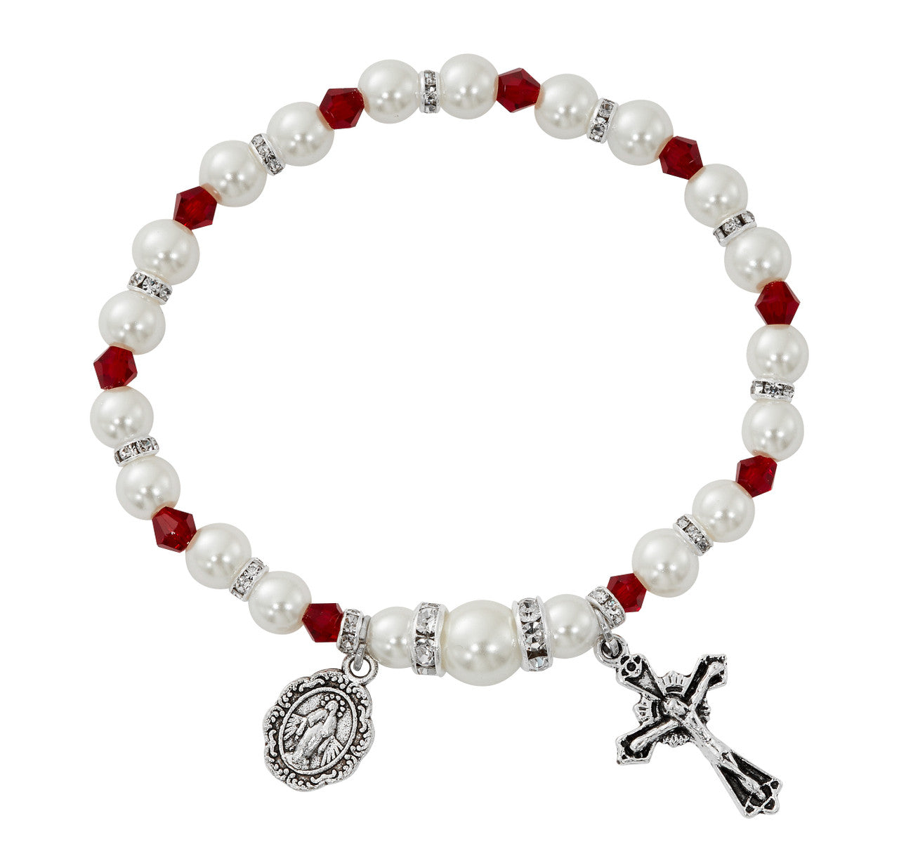 Pearl and Garnet Miraculous Medal Bracelet
