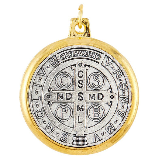 Round St. Benedict Medal with Gold-Finished Frame 3/4"