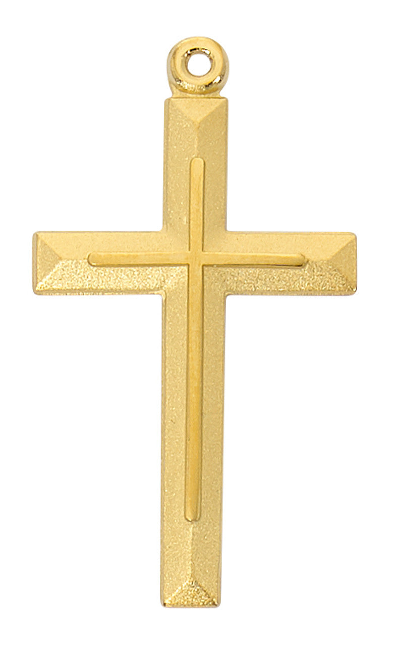 18k Gold Over Sterling Silver Cross Pendant with 24" Chain