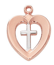 Two Tone Heart Cross Necklace