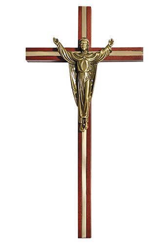 Walnut with Gold Inlay Risen Christ Crucifix 10"