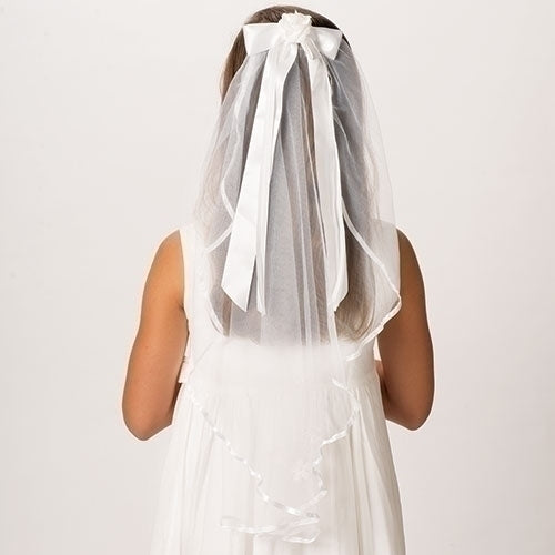 Embroidered First Communion Veil with Bow
