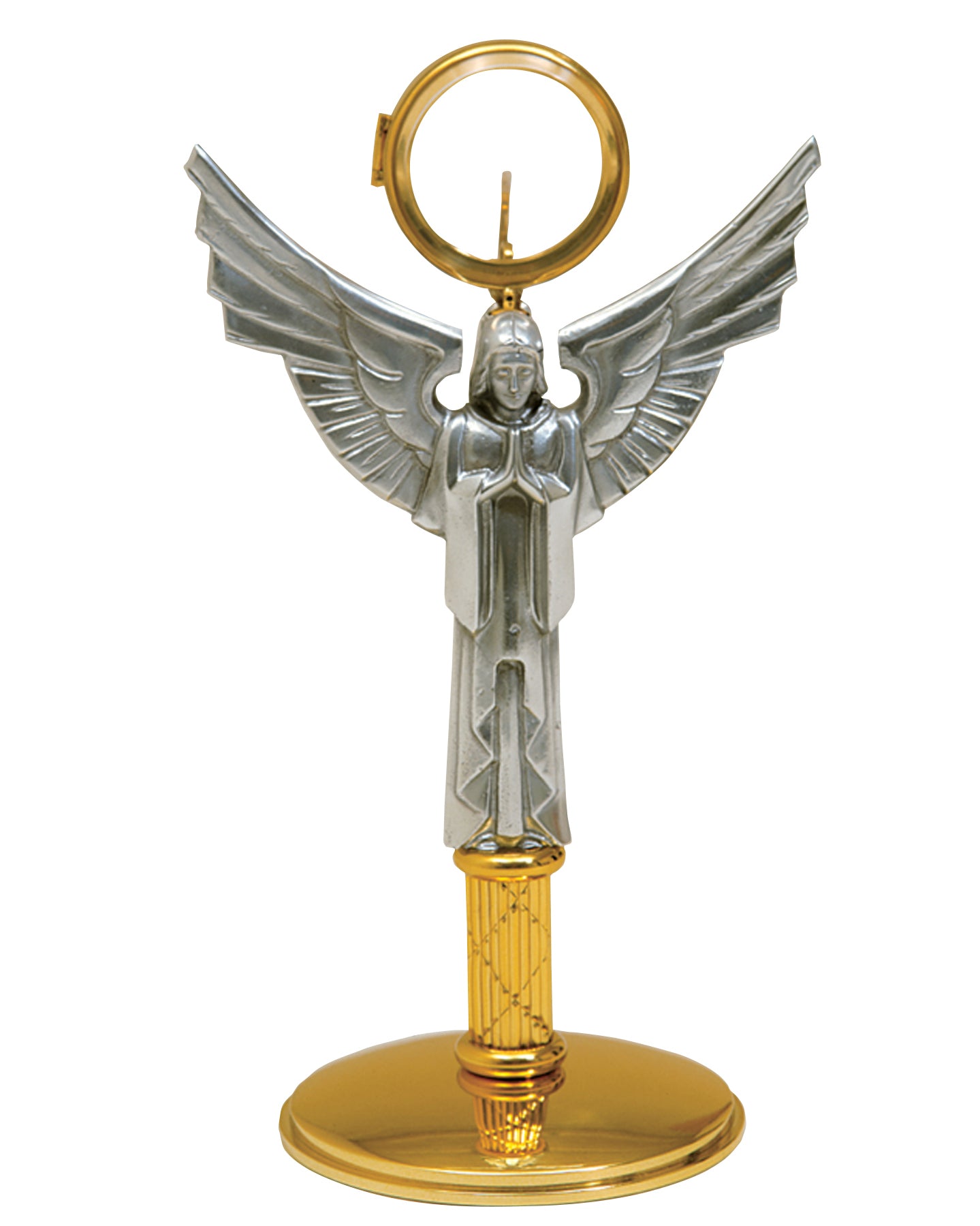 Decorative angel figurine with wings spread on a white background