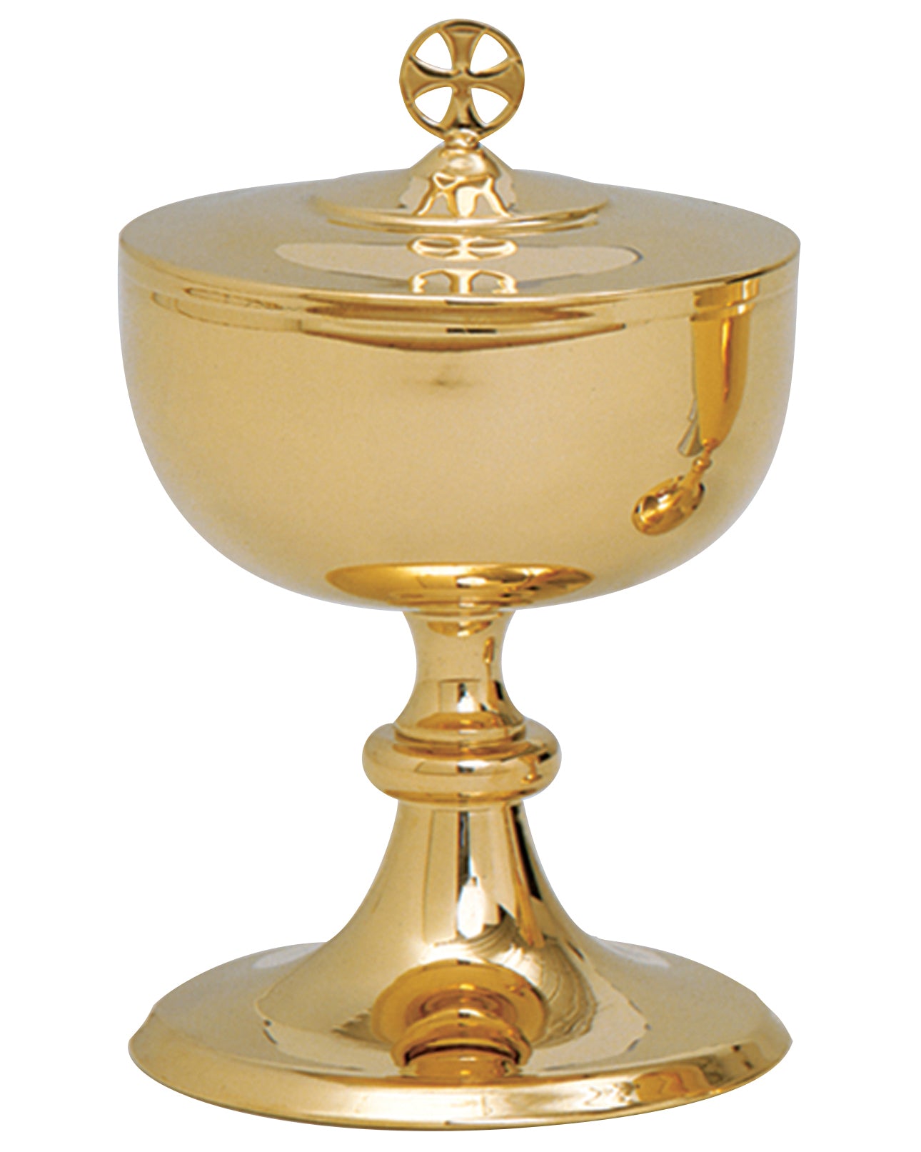 Gold chalice with a cross on a white background