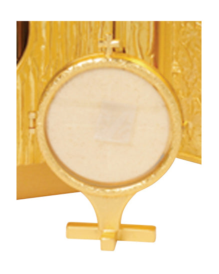 Gold decorative frame with a stand on a white background