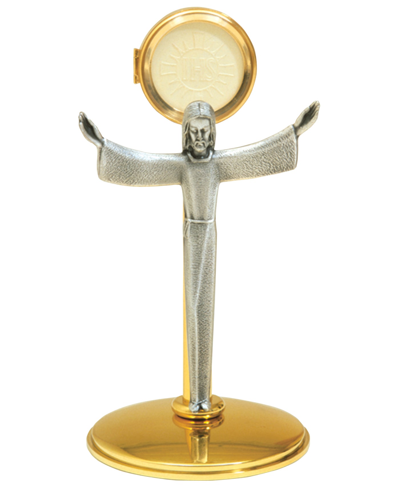 Decorative statue with a gold and silver design on a white background