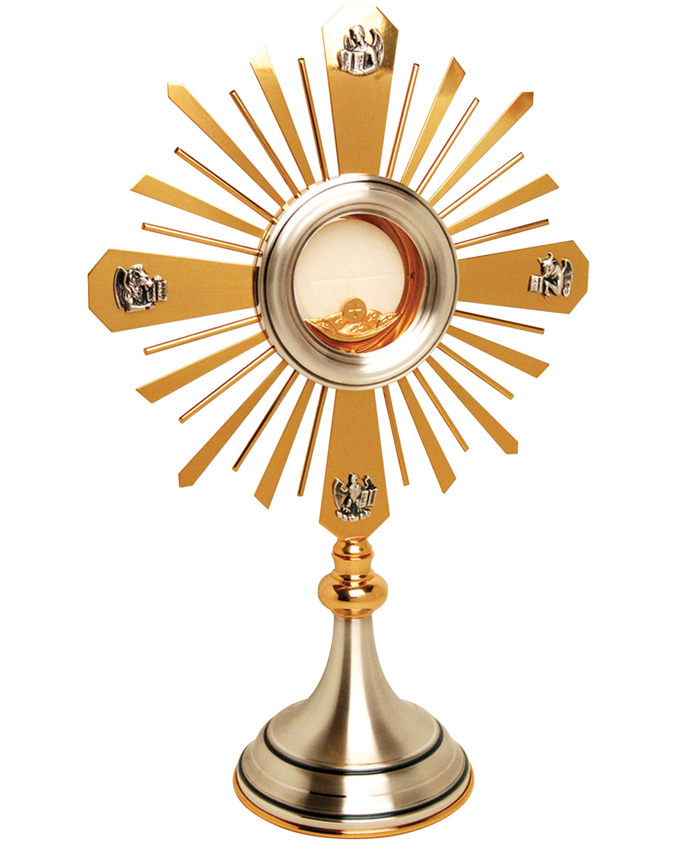 Gold monstrance on a white background