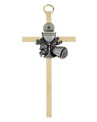 Communion Chalice Brass Wall Cross 4"