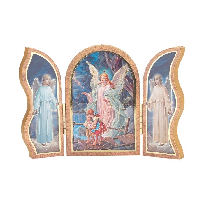Guardian Angel Standing Natural Wood Triptych