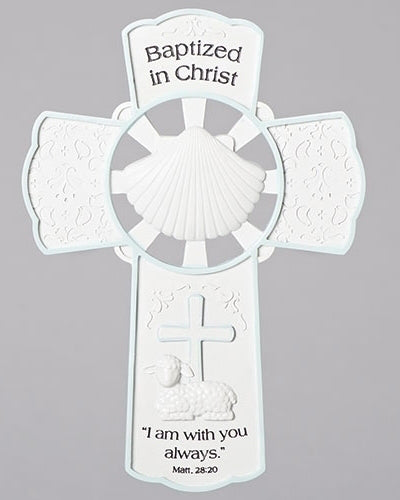 Baptized in Christ Blue and White Wall Cross 8"