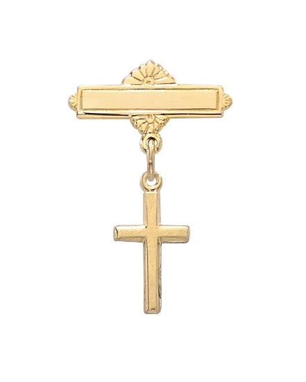 Gold-Plated Cross Baby Bar Pin with Gift Box