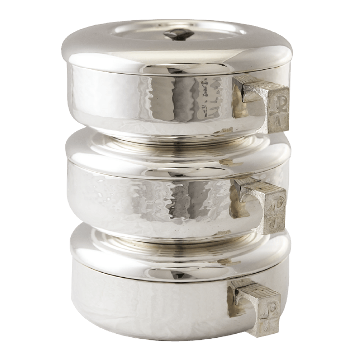 Copones apilables con textura martillada plateada