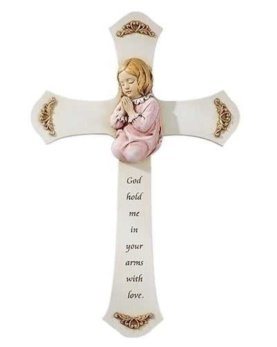 Fille Priant Croix Murale 8"