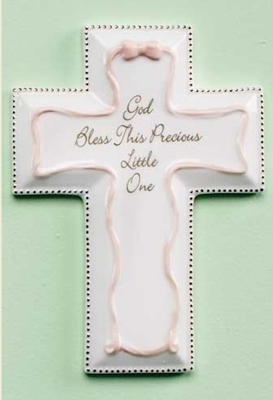 Dieu bénisse cette précieuse enfant. Croix murale en porcelaine 16,5 cm