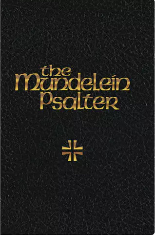 Black book cover with 'The Mundelein Psalter' in gold text on a white background