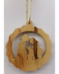 Olive Wood Nativity Wreath Ornament 2"