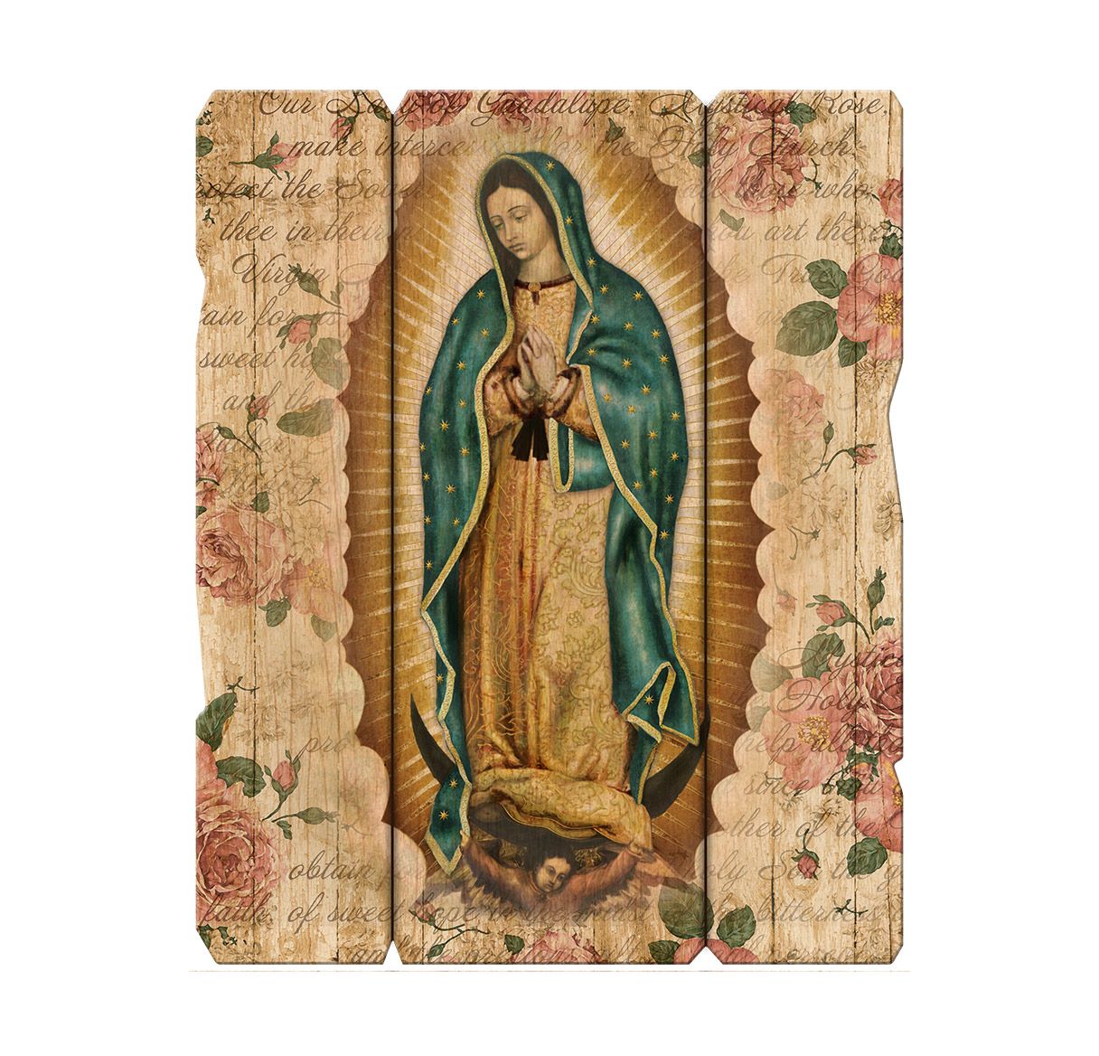 Wooden Our Lady of Guadalupe Vintage Wall Plaque 7.5" x 9"