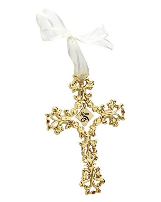 Cruz de pared de filigrana de metal dorado de 5" por el 50.º aniversario