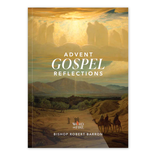 Book cover of 'Advent Gospel Reflections' with a desert scene and camels.