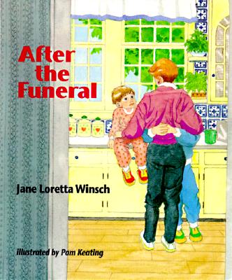 Book cover of 'After the Funeral' with a man and child in a kitchen.