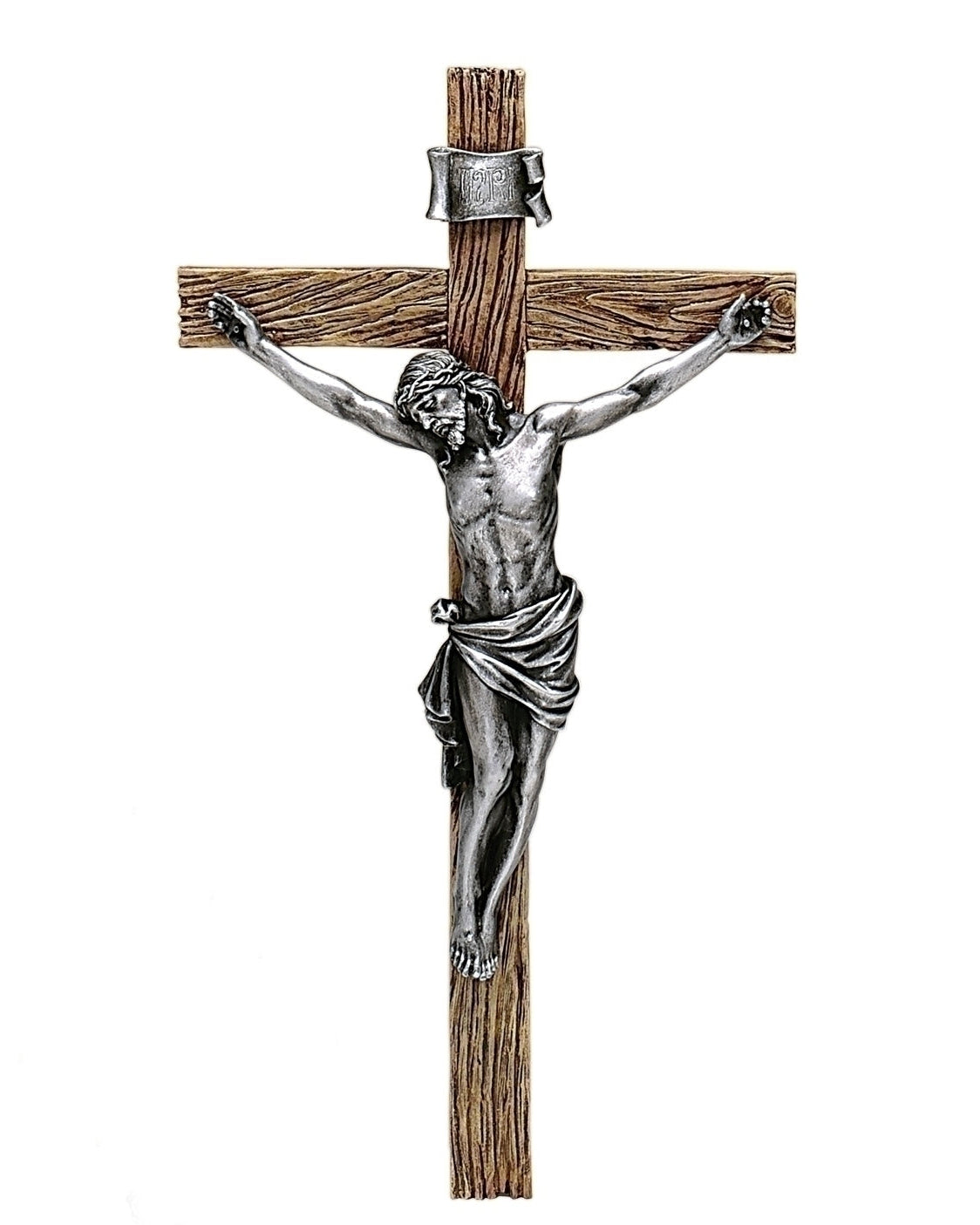 Crescent Moon Crucifixion Wall Cross with Jesus Christ Figure on a white background