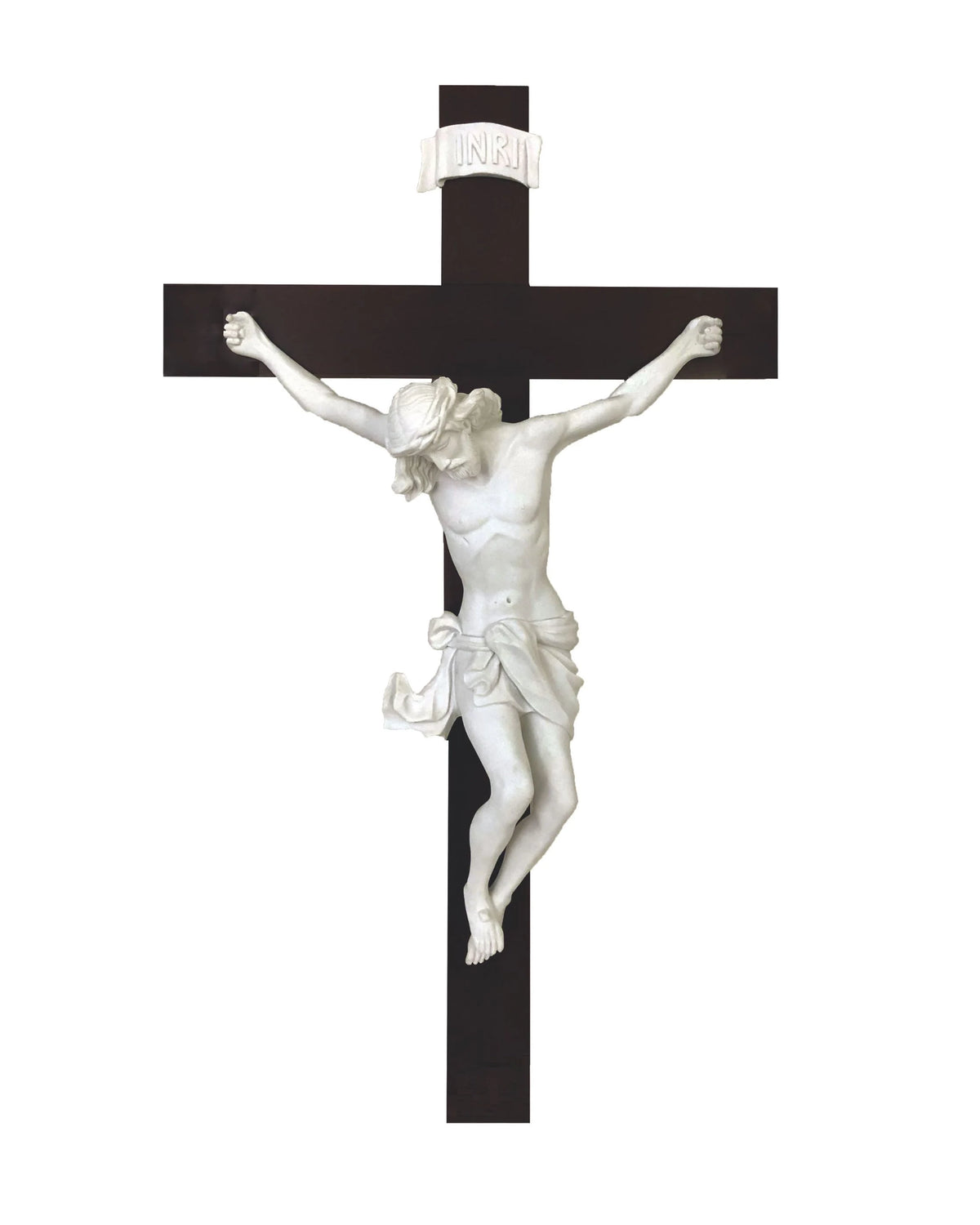 Baroque-Style Wood Crucifix with White Resin Corpus 21"