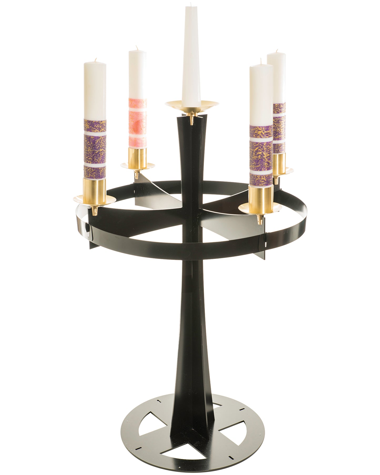 Decorative candle holder with multiple candles on a white background
