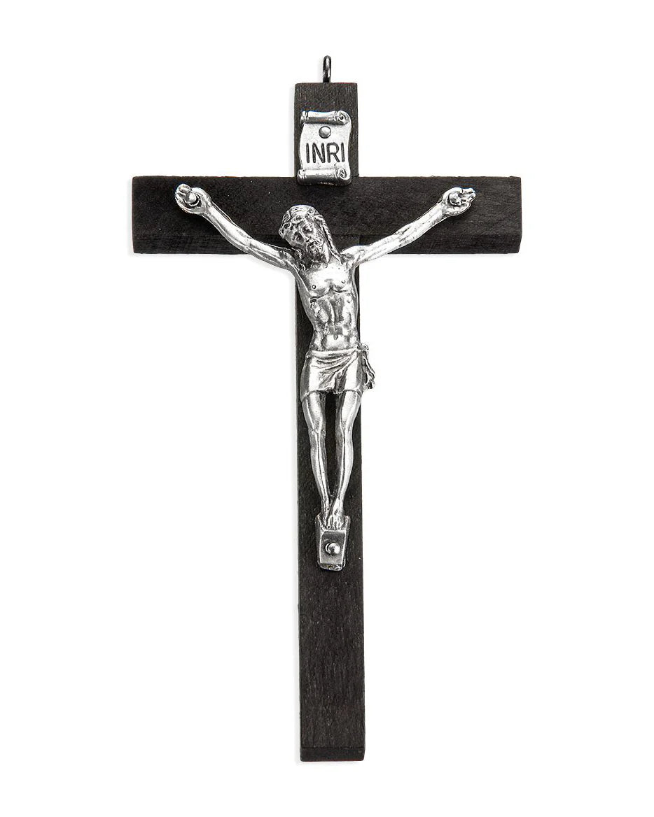 Black Wood Crucifix with Antiqued Silver Corpus 4"