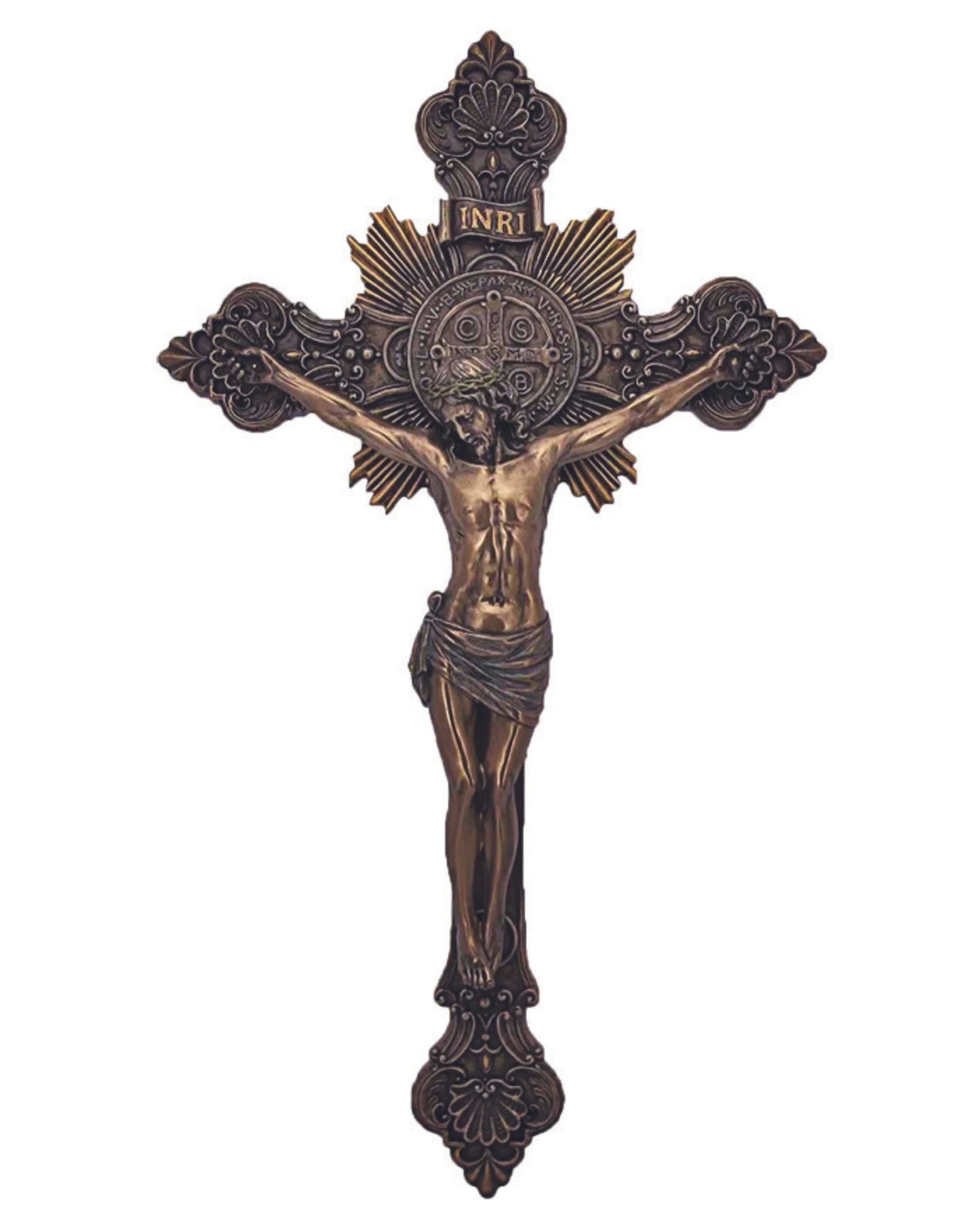 Bronze-Painted St. Benedict Crucifix 14"