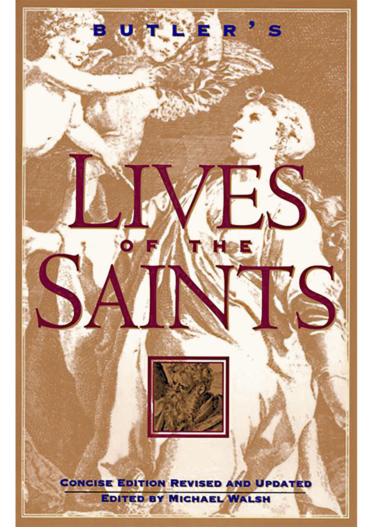 Book cover of 'Butler's Lives of the Saints' with classical artwork and text.