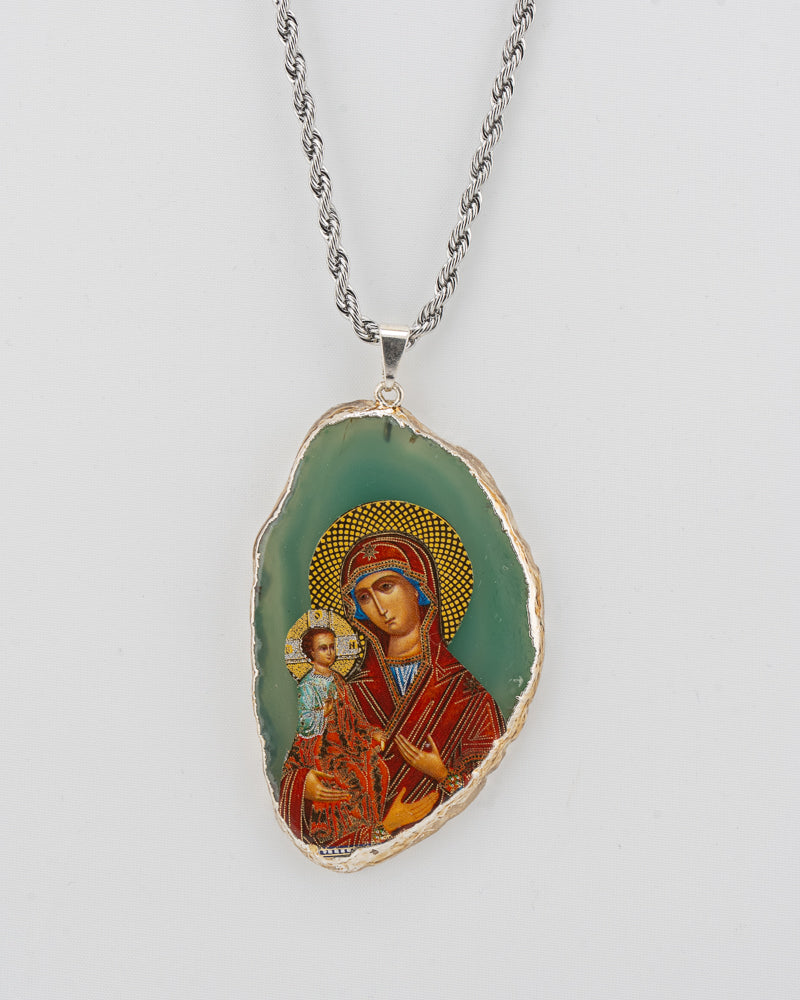 Collier pendentif Agate Byzantine Icône Mère de Dieu