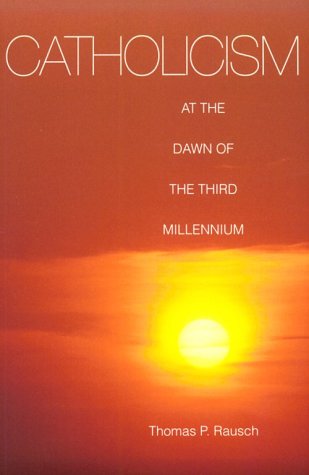 Book cover of 'Catholicism at the Dawn of the Third Millennium' with a sun rising over water.