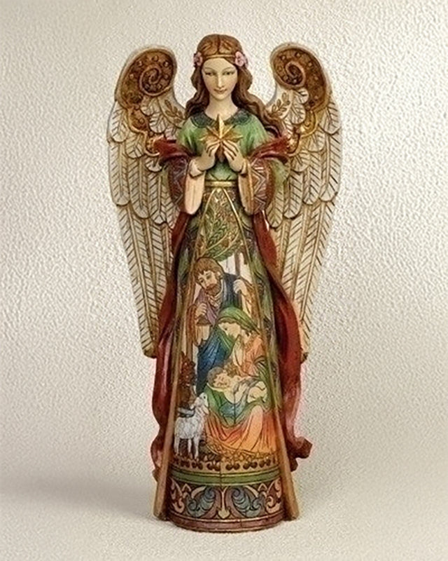 Statue d'ange coloré tenant une étoile 40 cm