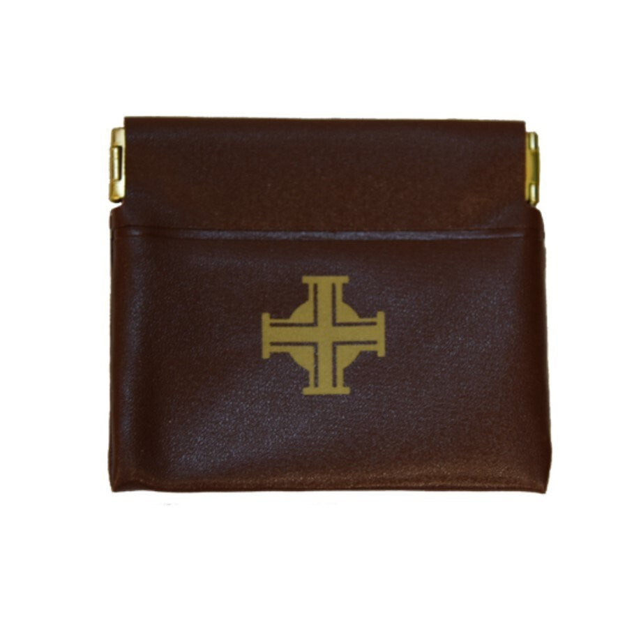 Estuche de rosario de polipiel marrón de 3.5"