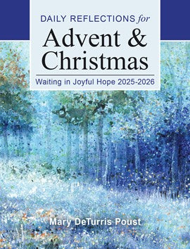 Book cover of 'Daily Reflections for Advent & Christmas' with a winter scene design.