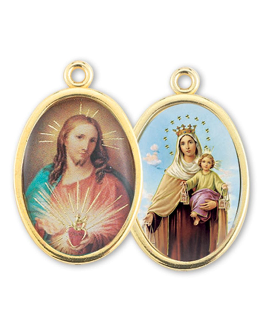 Divine Mercy-Our Lady of Mt. Carmel Gold-Finish Picture Medal 1"