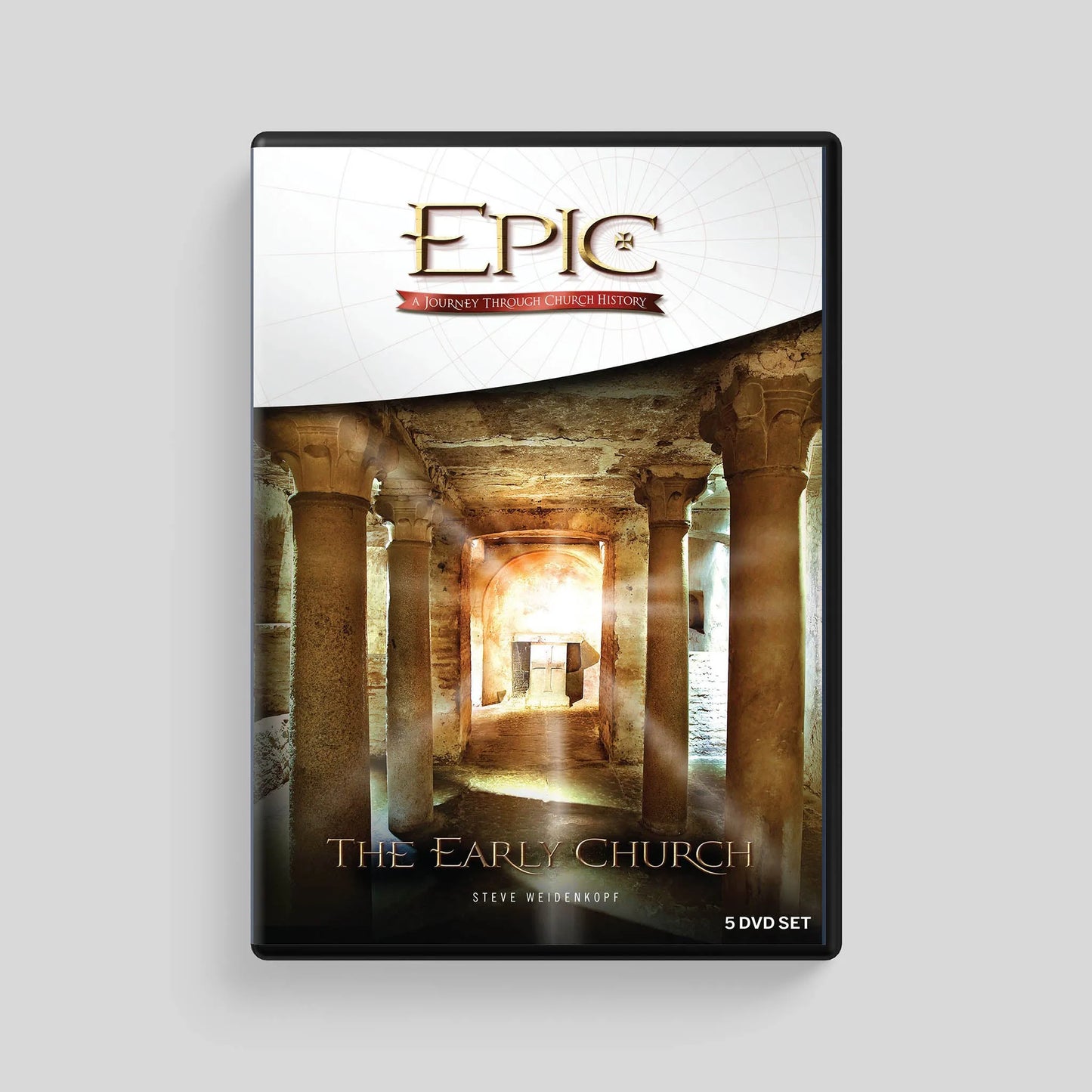 DVD set cover titled 'Epic: The Early Church' with architectural design on a gray background