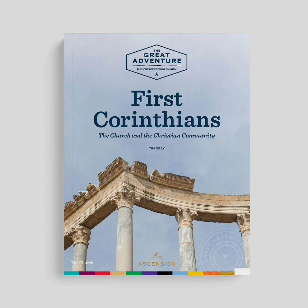 Book cover of 'First Corinthians' with classical architecture design on a light gray background