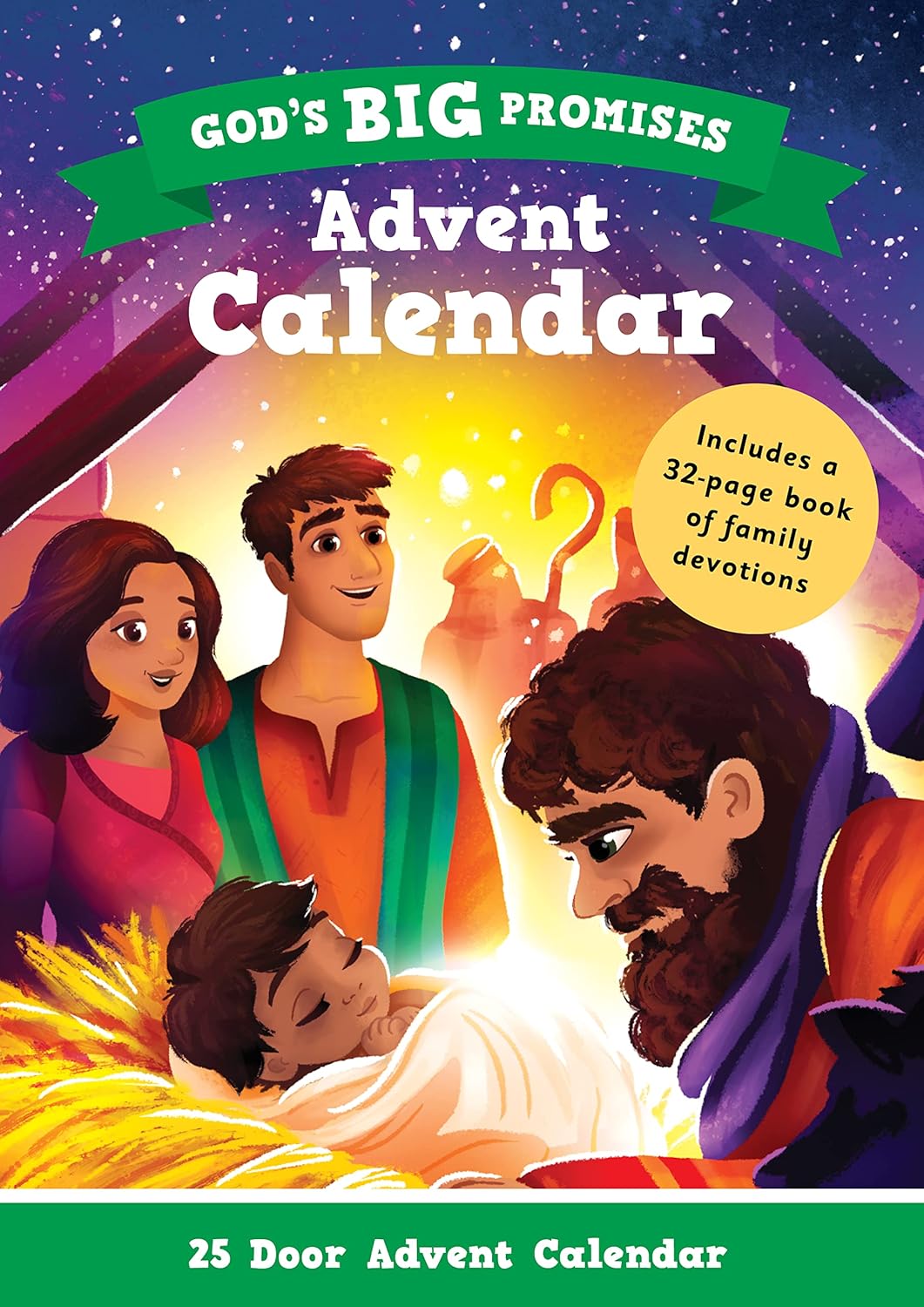Advent calendar cover with family scene and 'God's Big Promises' text