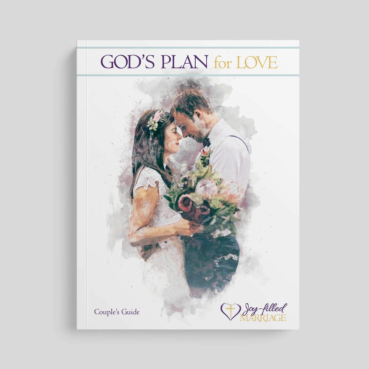 Book titled 'God's Plan for Love' with a couple embracing on the cover against a white background.