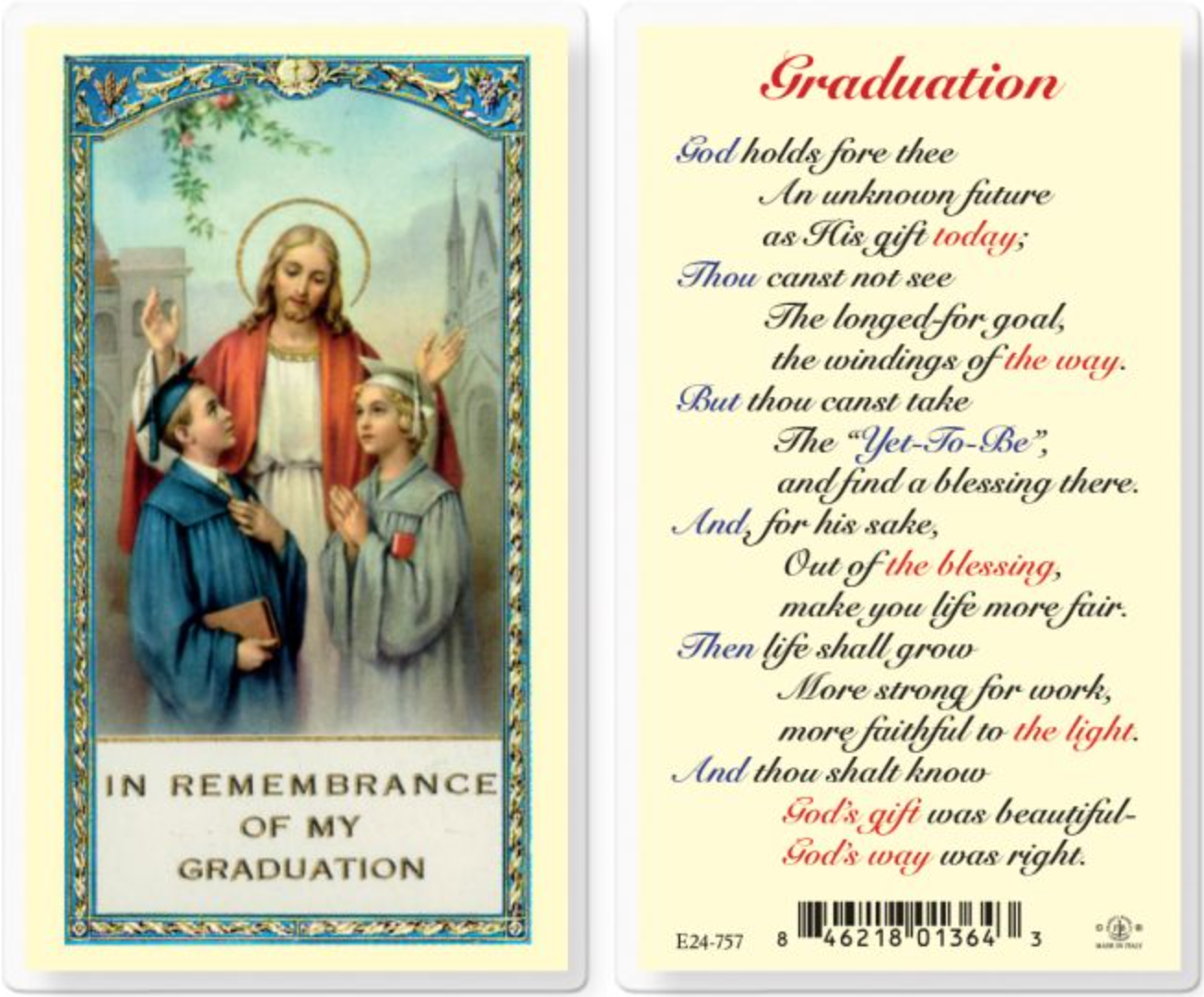Graduación con oración para futura estampa religiosa