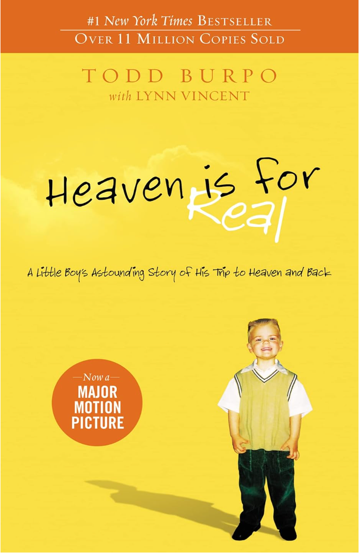 Book cover of 'Heaven is for Real' with a child on a yellow background