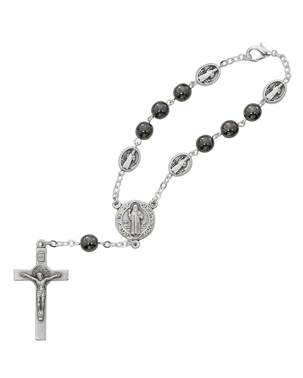 Hematite St. Benedict Auto Rosary