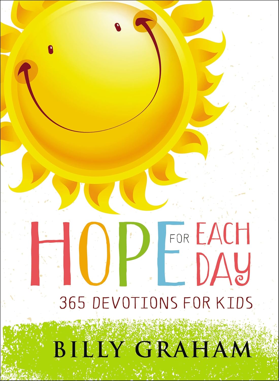 Book cover of 'Hope for Each Day' with a smiling sun illustration and colorful text.