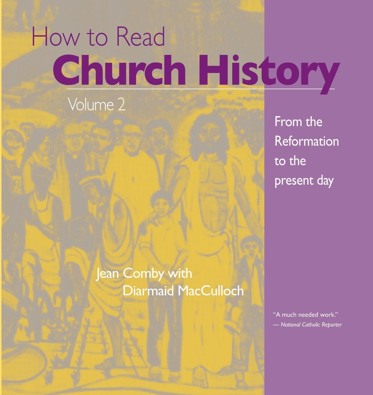 Book cover of 'How to Read Church History Volume 2' with purple and yellow design.