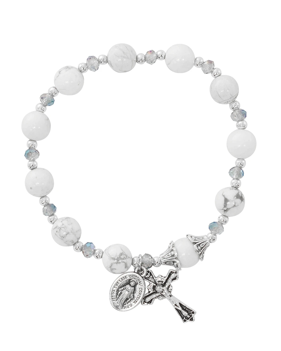 Pulsera de la Cruz y Dije de Piedra Howlite