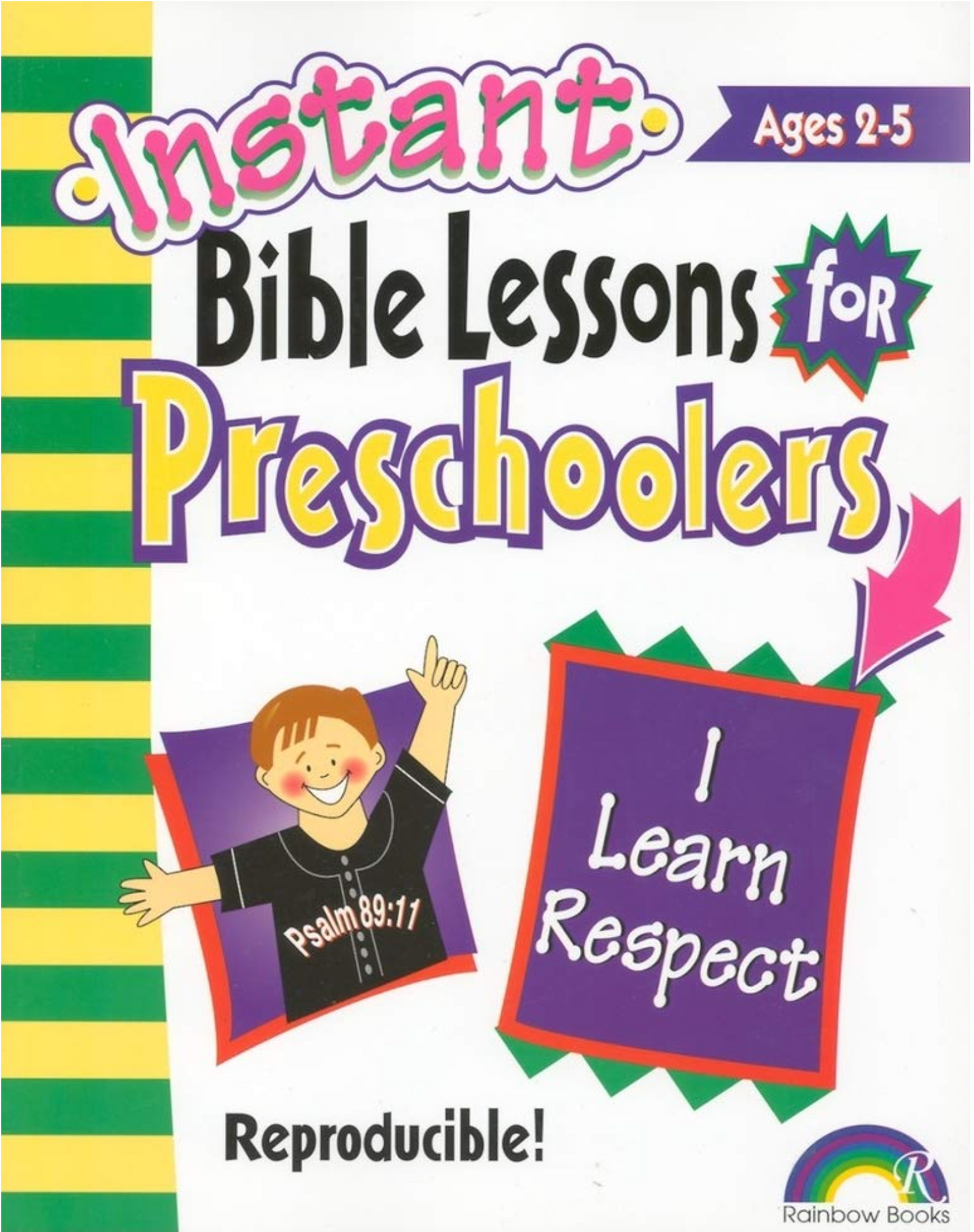 Book cover of 'Instant Bible Lessons for Preschoolers' with colorful design and text.